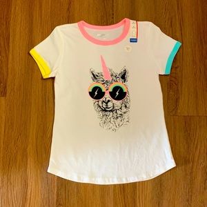 Arizona- girls lama/unicorn top, size 10/12, white